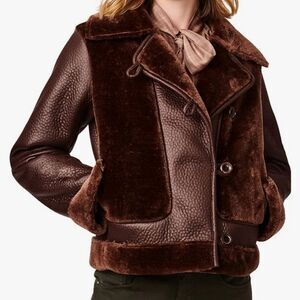 NEW BERNARDO SHEARLING FAUX LEATHER SOFT BROWN AVIATOR COAT JACKET XS SMALL NWT